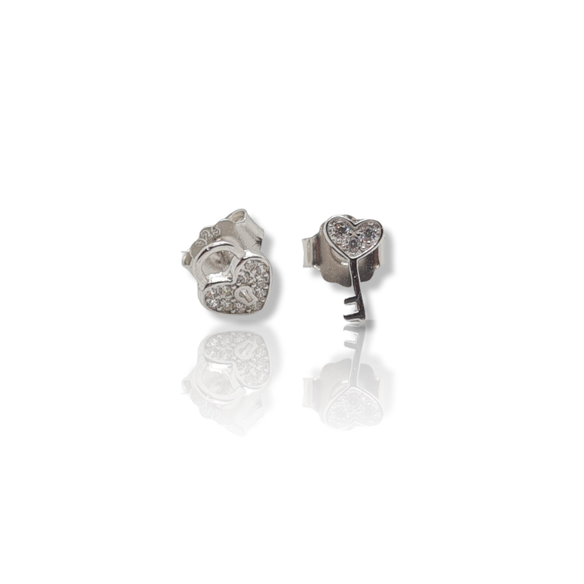 Platinum plated silver 925º earrings with key & heart  (code FC005503)